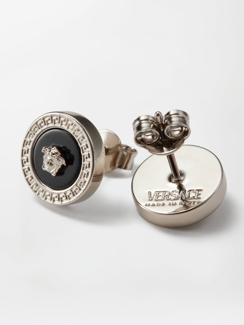 Versace Silver-tone Black Medusa Stud Earrings